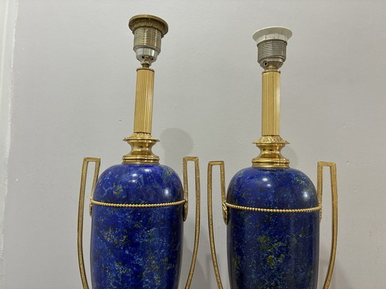 Pair of Giulia Mangani Cobalt Blue Porcelain Table Lamps, 1990s, Brass (photo 4 of 8)