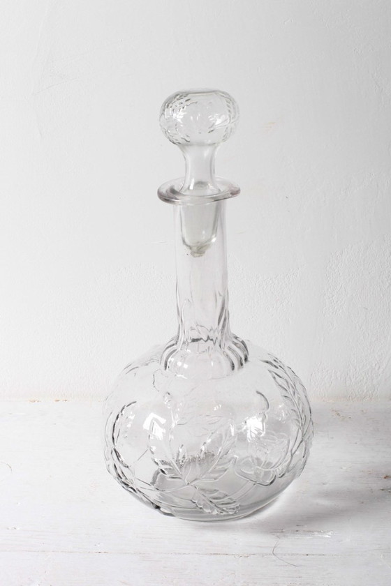 Vintage glazen karaf / Wijnkaraf met rozenpatroon / Empoli / Italië / jaren 1950 – Tafelaccessoires, Glass (photo 12 of 14)