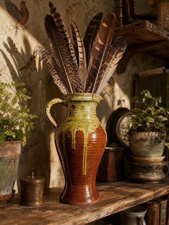 Image 1 of Impressive French stoneware pitcher from the 1960s-70s with a Japanese-inspired ash glaze
