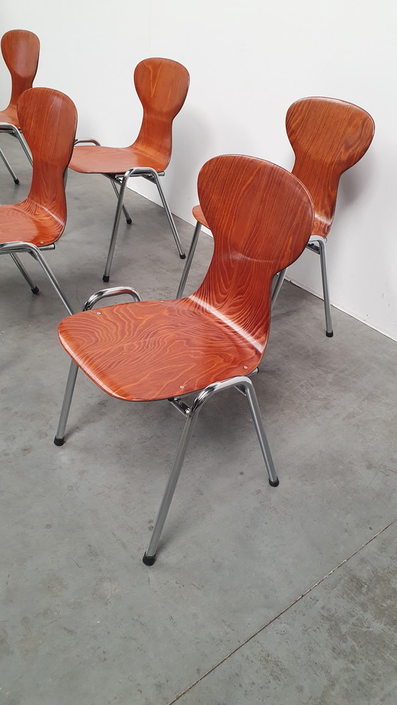 Image 1 of 6x Eromes Pagholz Industrieller stapelbarer Design-Stuhl