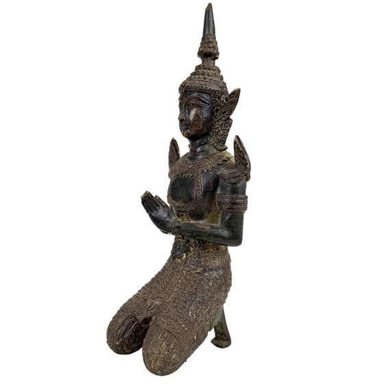 Thaise Bronzen Theppanom Tempelwachter – Boeddhistische Beschermengel – 21.7 cm – Beeldhouwkunst (photo 8 of 10)