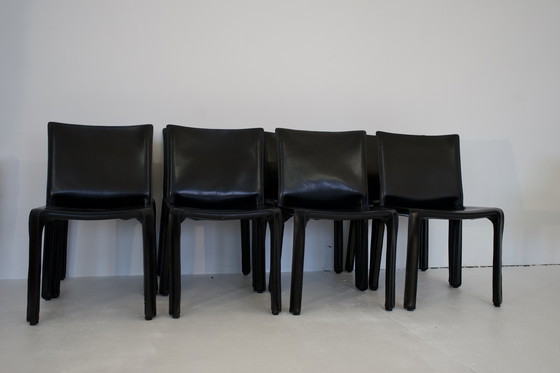 Image 1 of 8x CAB 412 2x CAB 413 Set Sedia con braccioli Sedia da pranzo Pelle Nera Cassina Mario Bellini