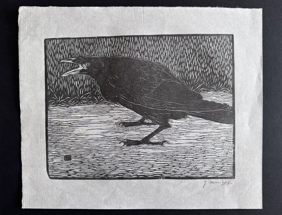 Image 1 of Jan Mankes 1889-1920 / Grabado original en madera "Cuervo gritando" 1918