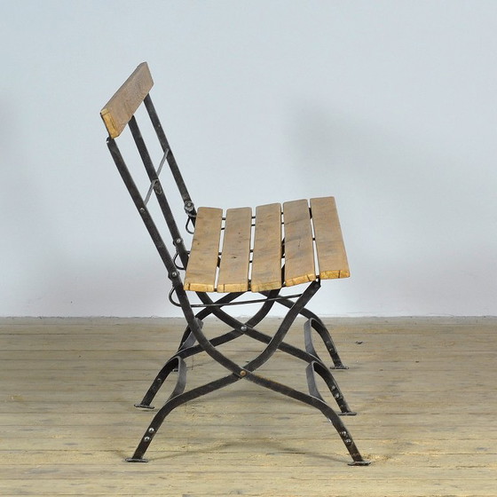 Folding garden bench in wood and metal, circa 1920, Garden benches, Brown, Rustic (photo 4 of 14)