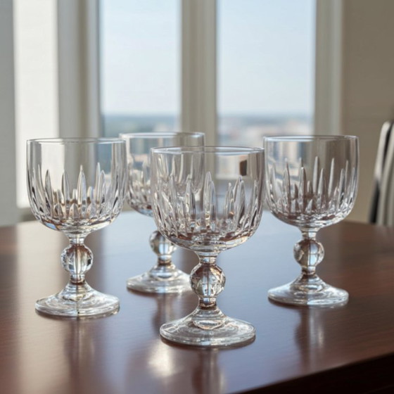Image 1 of Eleganti bicchieri da vino in cristallo al piombo anni '70 - Set di 4 bicchieri in vetro tagliato
