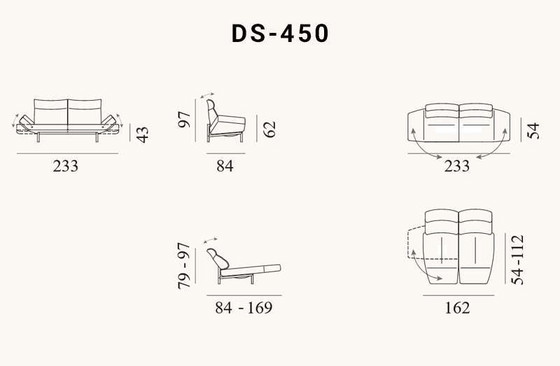 Image 1 of De Sede DS 450 Leather Two-Seater Functional Sofa Designer Leather Couch