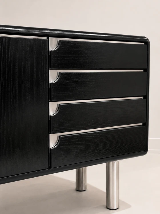 Credenza vintage in rovere tinto nero – Credenze, Wood, Chrome, Postmodern (photo 3 of 6)