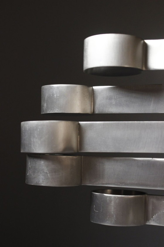 Image 1 of Chandelier candélabre vintage modulable aluminium brossé style Georges Bourgeois