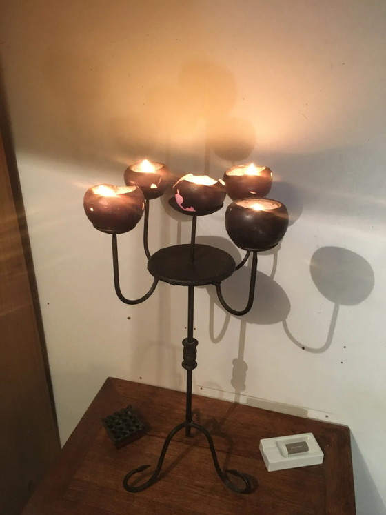 Candelabro 5 candele in ferro battuto – Portacandele, Vintage (photo 10 of 12)