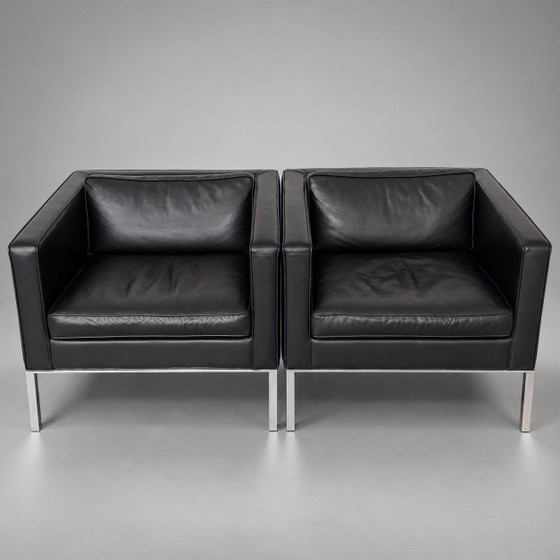 Set Artifort 905 Comfort Fauteuils en cuir noir, Chrome (photo 4 sur 7)