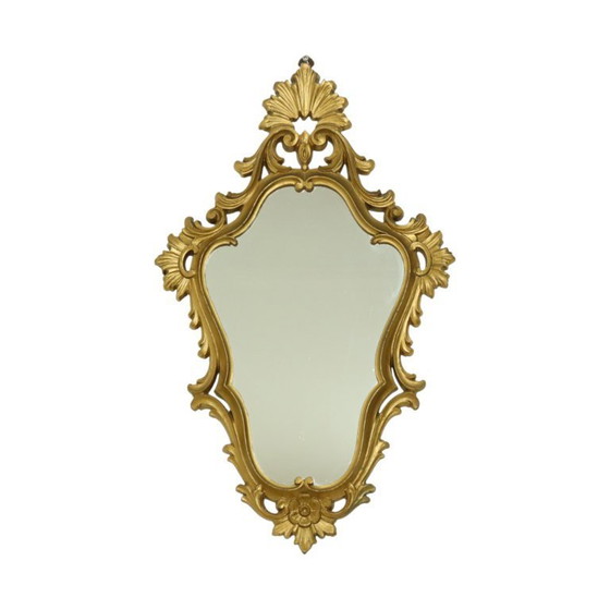 Image 1 of Italienischer klassischer, mit Wappen verzierter Spiegel, Gold, Barock, Rokoko, 57 cm