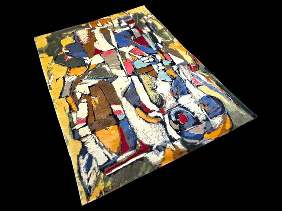 Handgeknoopt wollen tapijt – Abstracte kunst geïnspireerd op André Lanskoy (260x190cm) (102x75in) (photo 4 of 9)