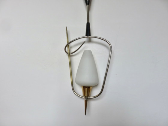 Image 1 of Lustre "ARLUS" France, années 50 60, opaline et laiton