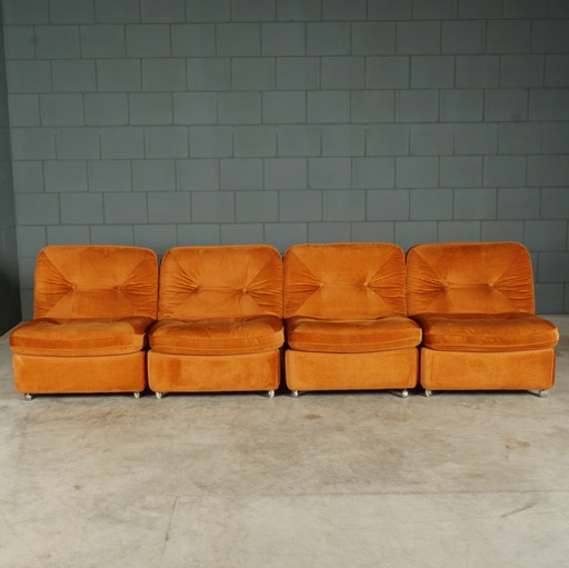 Groupe de sièges modulaires du milieu du siècle - velours orange - années 1970