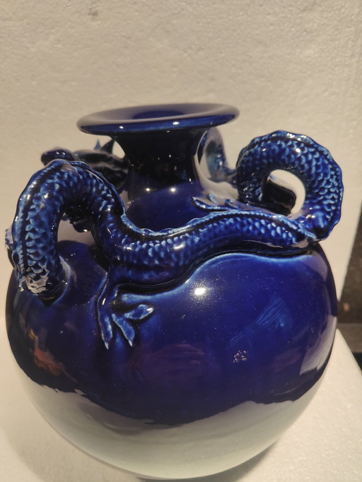 Beautiful Blue Chinese Dragon Vase Around 1900/1930