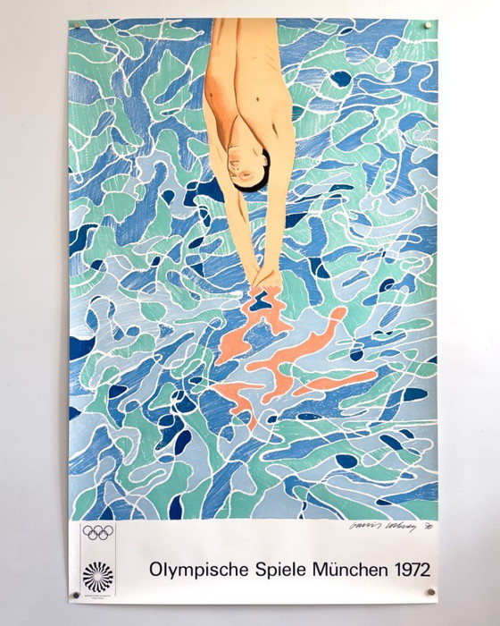 Image 1 of 💧 Olympische Spiele München 1972 – Original Vintage Poster by David Hockney | Lithograph | 101 × 64 cm | West Germany