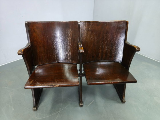 Image 1 of 1940s Thonet Cinema Double Seat, Beech Wood Theater Bench