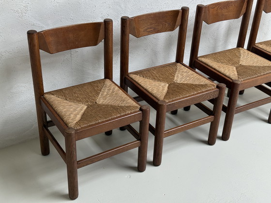 Image 1 of 4 x Vintage Eetkamerstoelen 1960s | Vico Magistretti | Eiken