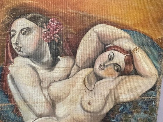 Image 1 of Art Deco Cubist style decoration painted on bamboo