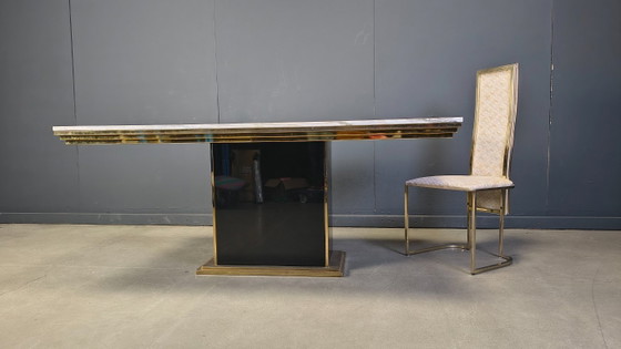 Image 1 of Vintage white marble and brass dining table, 1970s