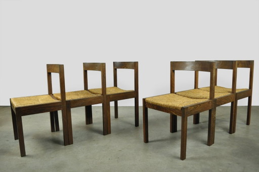 Sillas de comedor vintage de wengué en estilo minimalista moderno, década de 1960.