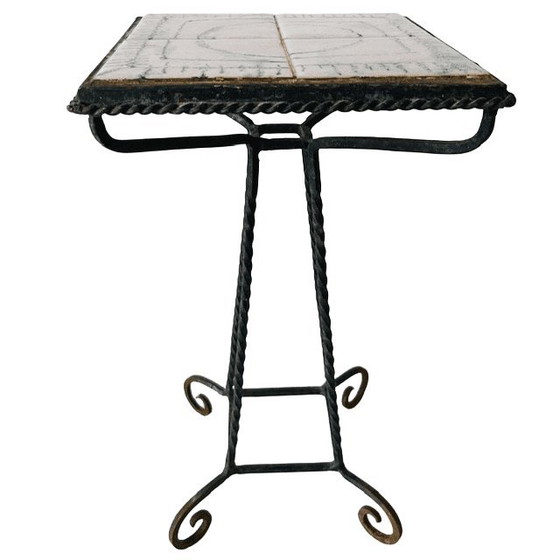 Image 1 of Table d'appoint pour plantes, style Mid-Century, en céramique rose et fer forgé, années 1960