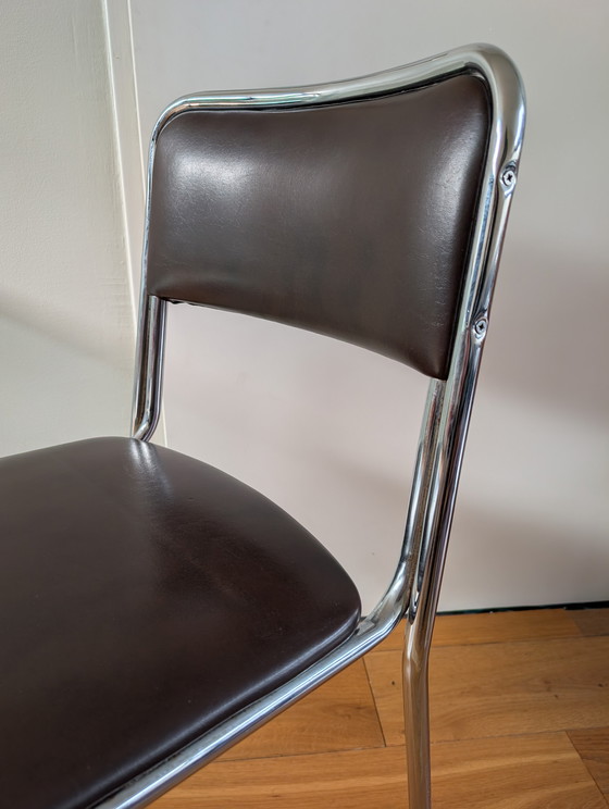 Image 1 of Vintage jaren 70 buisframe eetkamerstoelen / stoelen Bauhaus  donker bruin 
