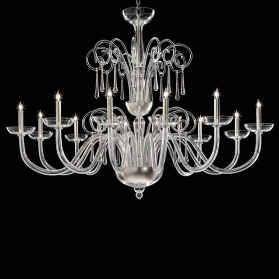 Image 1 of Lámpara de araña Grand Venetian “Curls” de cristal de Murano en cristal transparente.