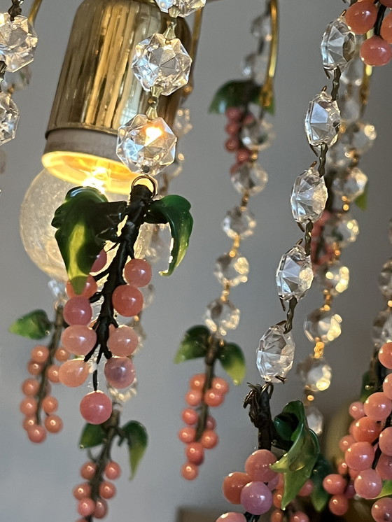 Image 1 of Vintage Murano Pink Grapes Chandelier Pendant Lamp Crystal