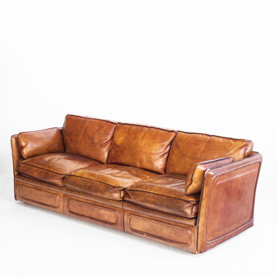 Canapé Club Vintage Par Roche Bobois. Cuir de buffle camel. France, années 80 – Canapés 3 places, Leather (photo 3 of 23)