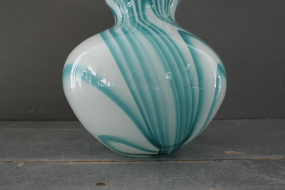 Vintage Carlo Moretti Vase Glass White Turquoise (photo 3 of 6)