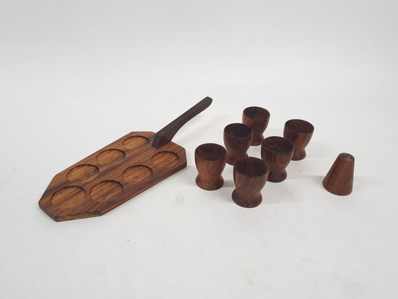 Image 1 of Vintage teak egg cups, Denmark 1950's