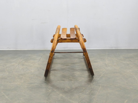 Image 1 of Eikenhouten slee uit de jaren 1930, Tsjechoslowakije, rustiek Alpenstuk