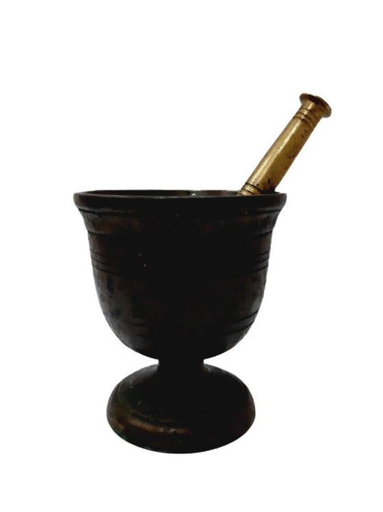 Image 1 of Early 1900s Brass Mortar with Pestle
