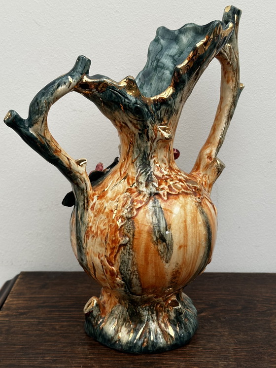 Image 1 of Vintage Barbotine vaas en landelijke decoratie - Belgisch keramiek