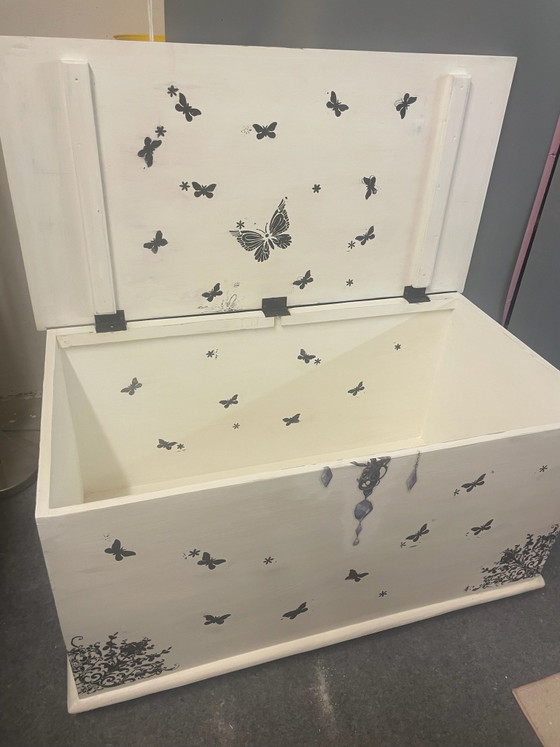 Vecchia Cassa Contadina XXL, Bianco Antico, Vintage Shabby Chic, Pezzo Unico, Armadi contenitori, Legno (foto 4 di 11)