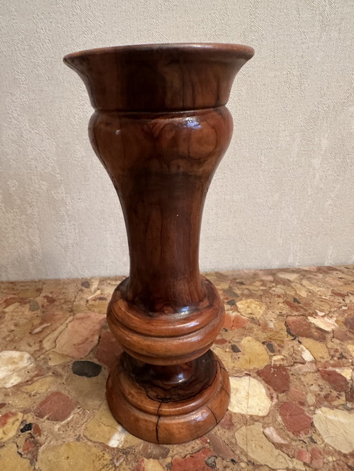 Turned olive wood vase, H 23 cm