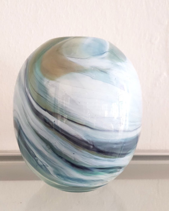 Image 1 of Gray And Blue Marbled Glass Vase, 1970S