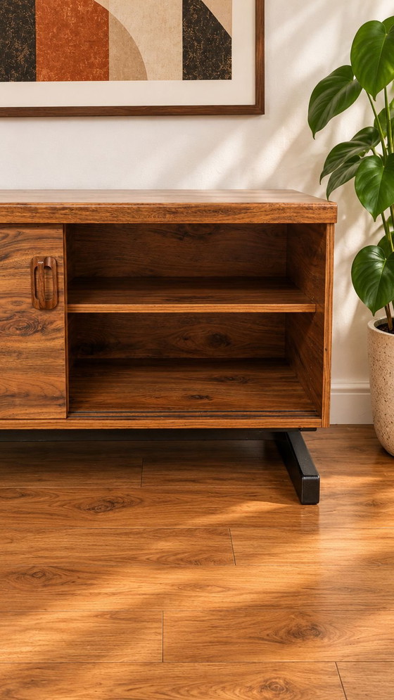 Enfilade MEX Mobelfabrik vintage design scandinave, Buffet bas, Métal, Bois, Noir (photo 6 sur 10)