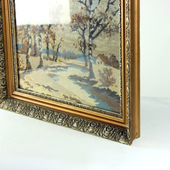 Image 1 of Vintage Embroidery Wall Art In A Frame, 1950s