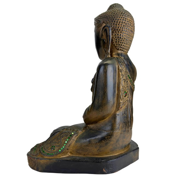 Antieke houten Mandalay Boeddha met glas inleg, Myanmar, ca. 1880 – Beeldhouwkunst, Wood (photo 6 of 10)