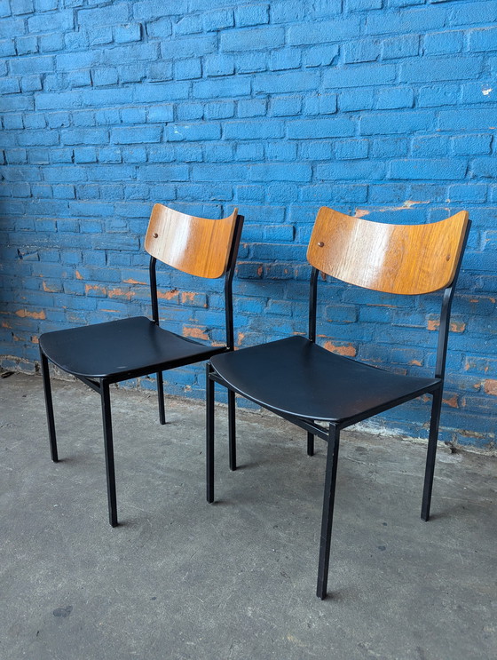 Image 1 of 2 vintage industrial chairs- steel/ wood- 1960s