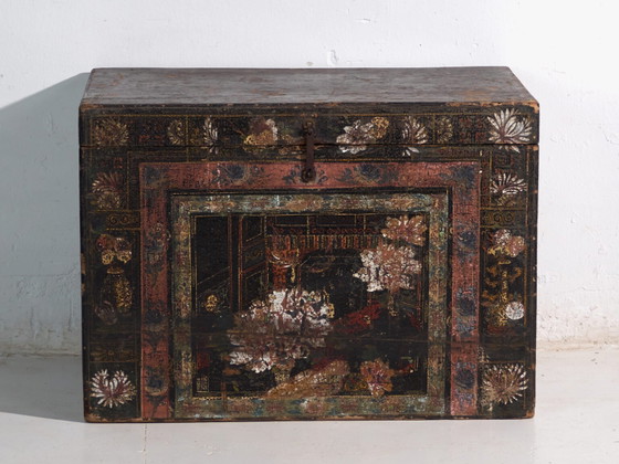 Baúl antiguo pintado en madera de pino – China, circa 1900 – Armarios de almacenamiento, Iron (photo 29 of 40)