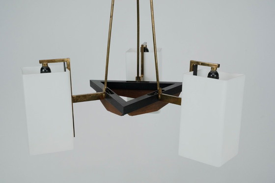 Image 1 of Lampadario a tre bracci di metà secolo, prodotto da Stilnovo. Italia, anni '50.