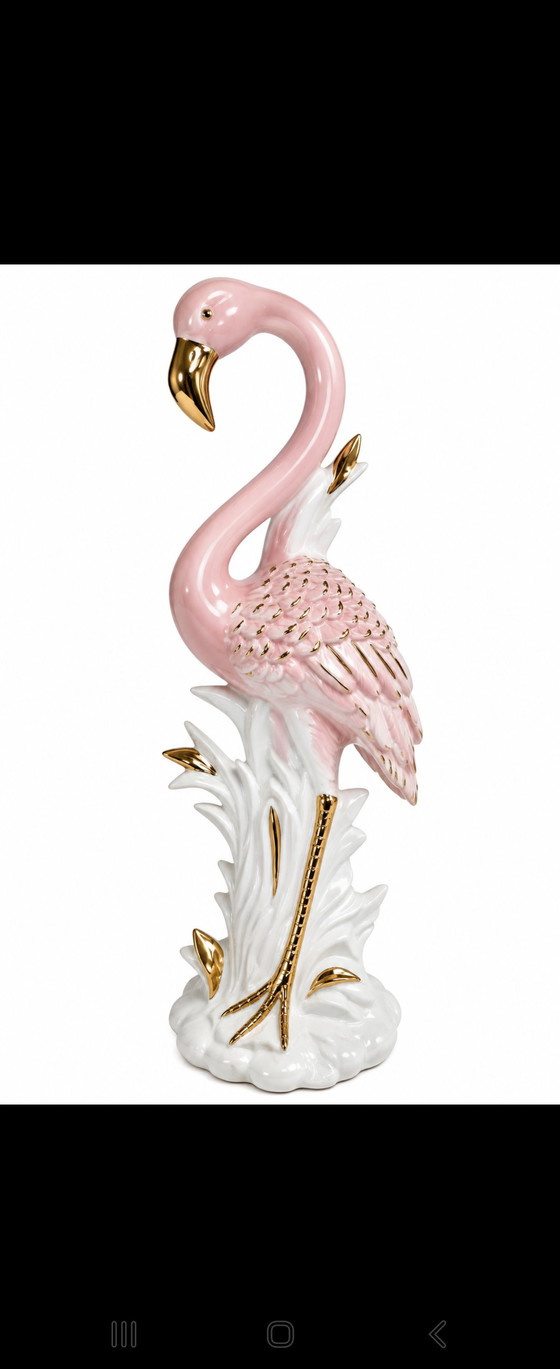 Flamant Rose XL en Porcelaine Italienne Vintage – Hollywood Regency – Sculptures, Ceramic (photo 4 of 8)