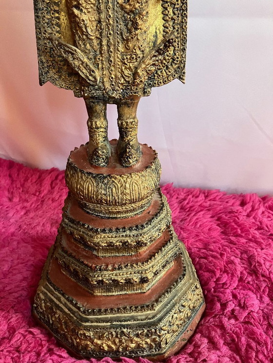 Image 1 of Statua antica del Buddha tailandese in bronzo, divinità asiatica
