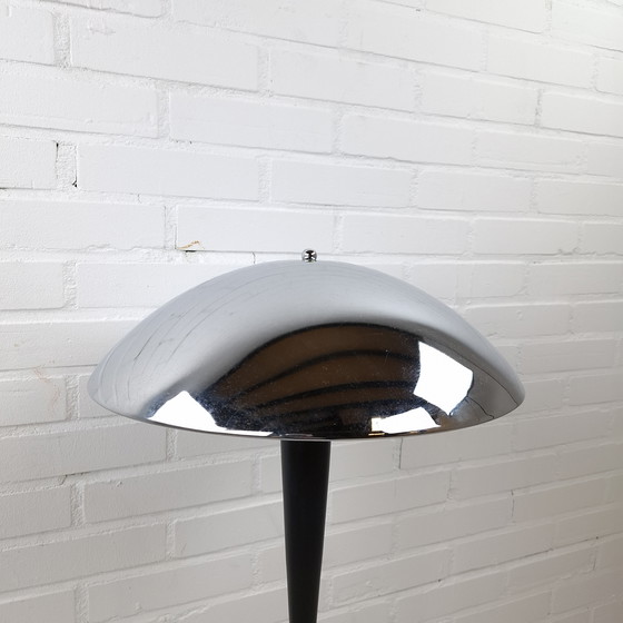 Image 1 of Lampada da terra vintage a fungo in stile Bauhaus cromata/nera, design Memphis Milano anni '80