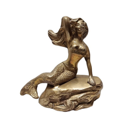 Einzigartige Vintage-Meerjungfrauenstatue aus massivem Messing