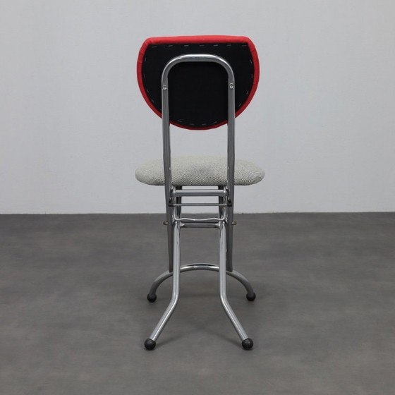 Image 1 of Set di 4 sedie pieghevoli postmoderne in cromo e lana, Italia, anni '90