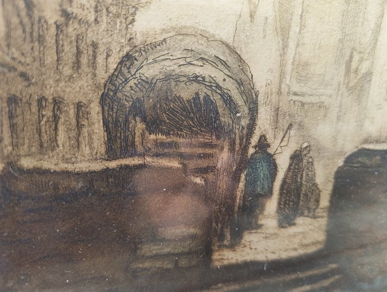 Colored Etching Alfred Van Neste – Atmospheric Cityscape (Framed) – Art, Glass, Metal (photo 5 of 10)